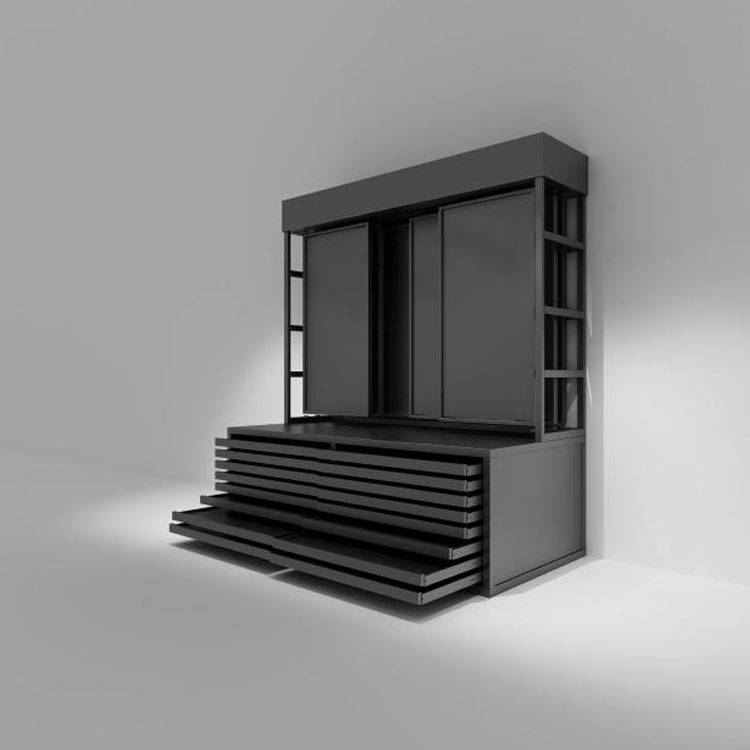 Сверхмощный стеллаж для выставки товаров с плоским ящиком и камнем